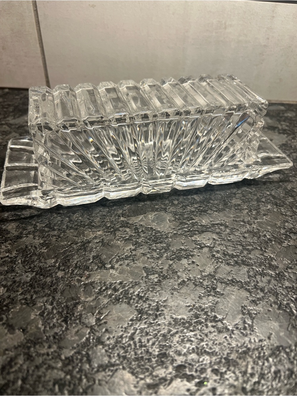Vintage Clear Glass Crystal Butter Dish - Ribbed Design. Cut glass.
